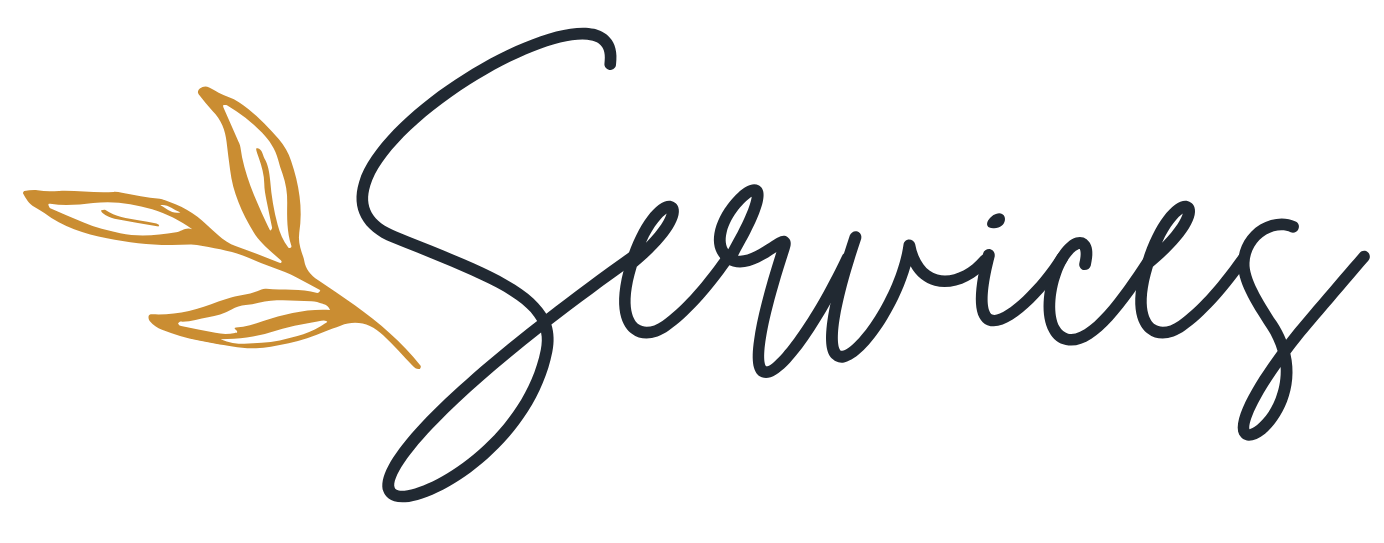 The word 'Services' written in black cursive font with a gold leaf design on the left side.