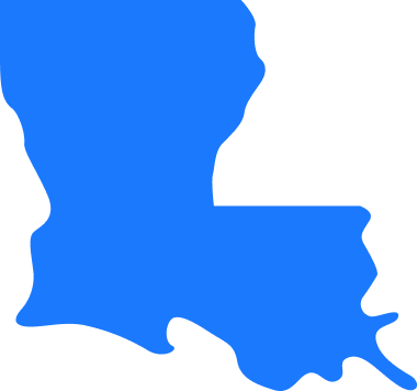 Blue silhouette of the state of Louisiana.