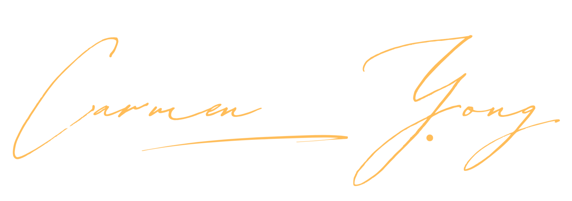 Stylized signature with the words "Carmen Yong" written in a cursive, gold-colored font on a black background.