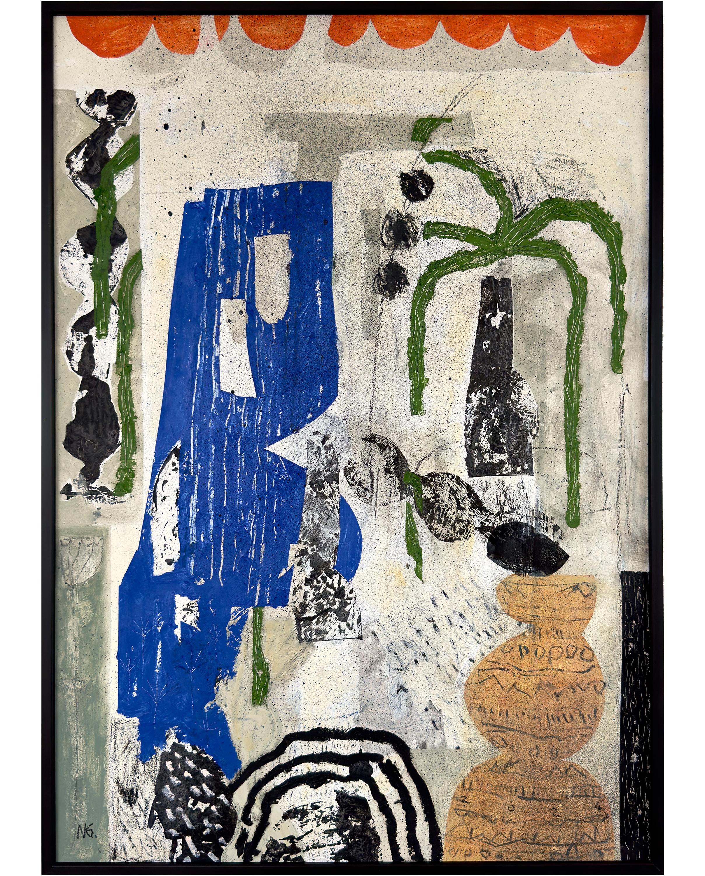 Lost Temple by Neil Gillespie.  Gillespie is an artist based in Belfast Northern Ireland.  This piece uses mixed media to create a work inspired by natural elements and modernism.