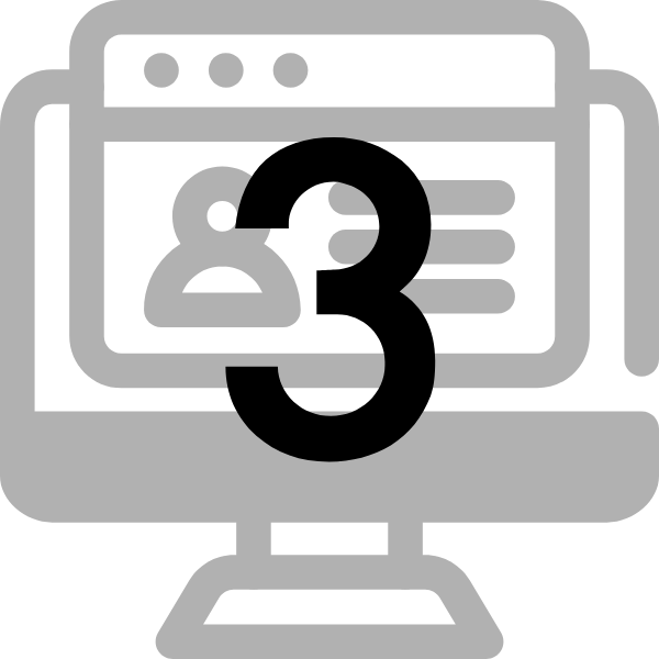 The number 3 in black atop a computer displaying an identification card.