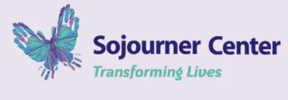 Logo for Sojourner Center featuring a blue butterfly and the text 'Sojourner Center' and 'Transforming Lives'.