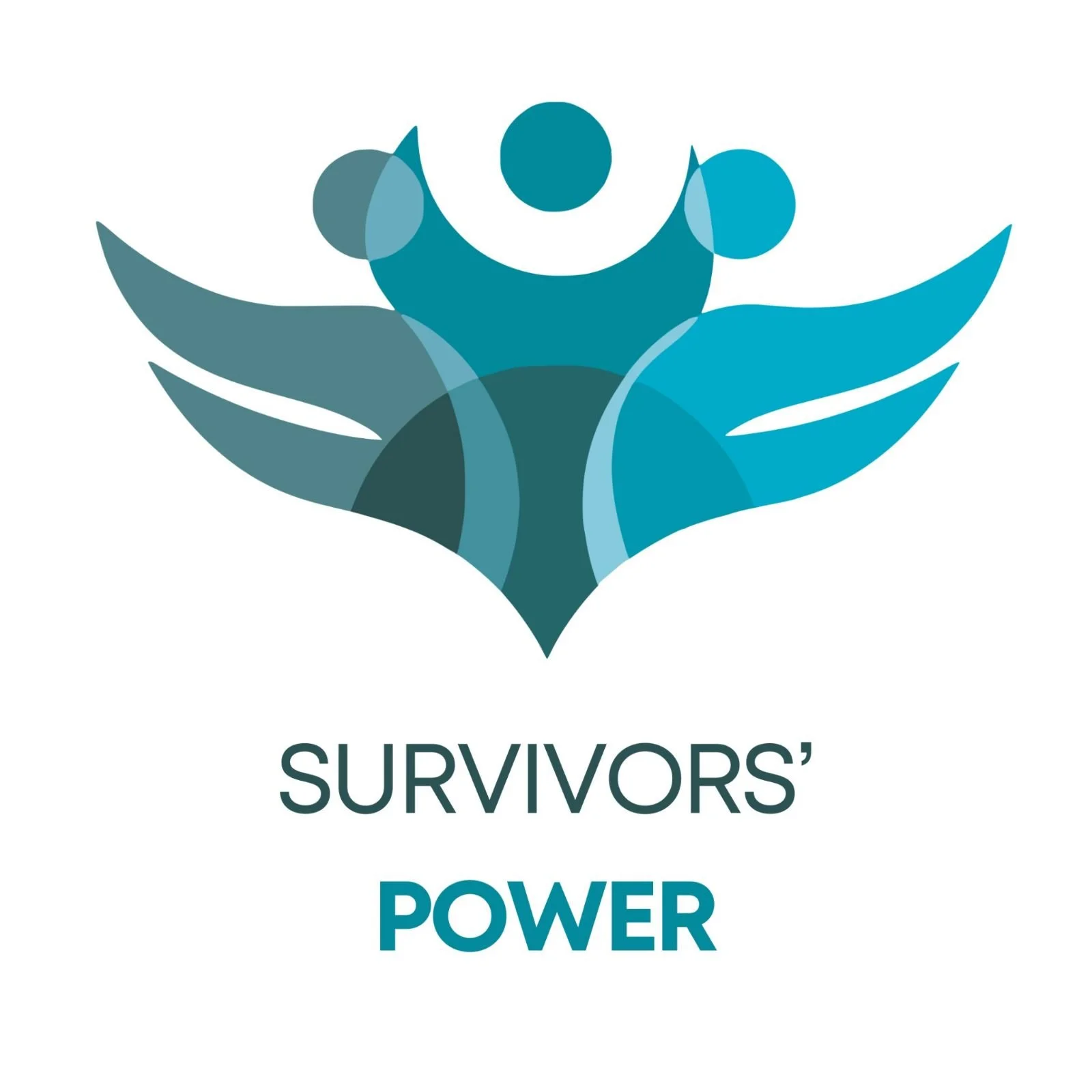 A stylized logo with a person rising from a lotus flower made of blue and teal shades, with the words 'SURVIVORS' and 'POWER' beneath it.