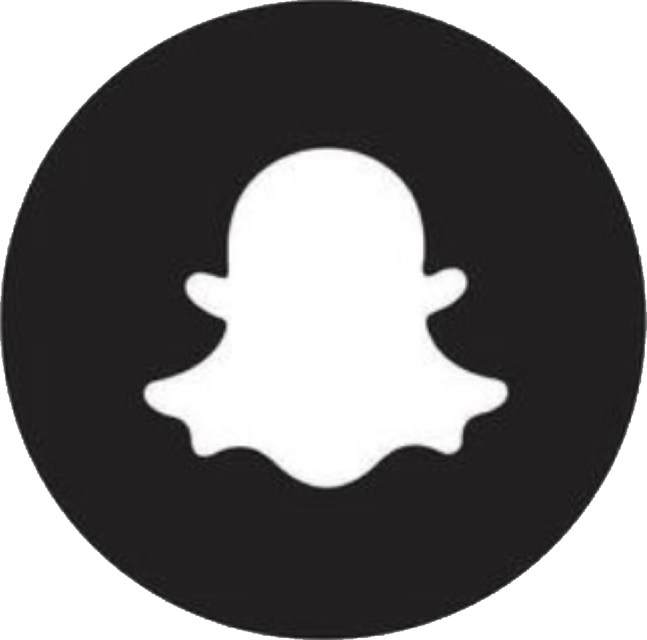 Black circular icon with a white ghost logo in the center, representing the Snapchat app logo.