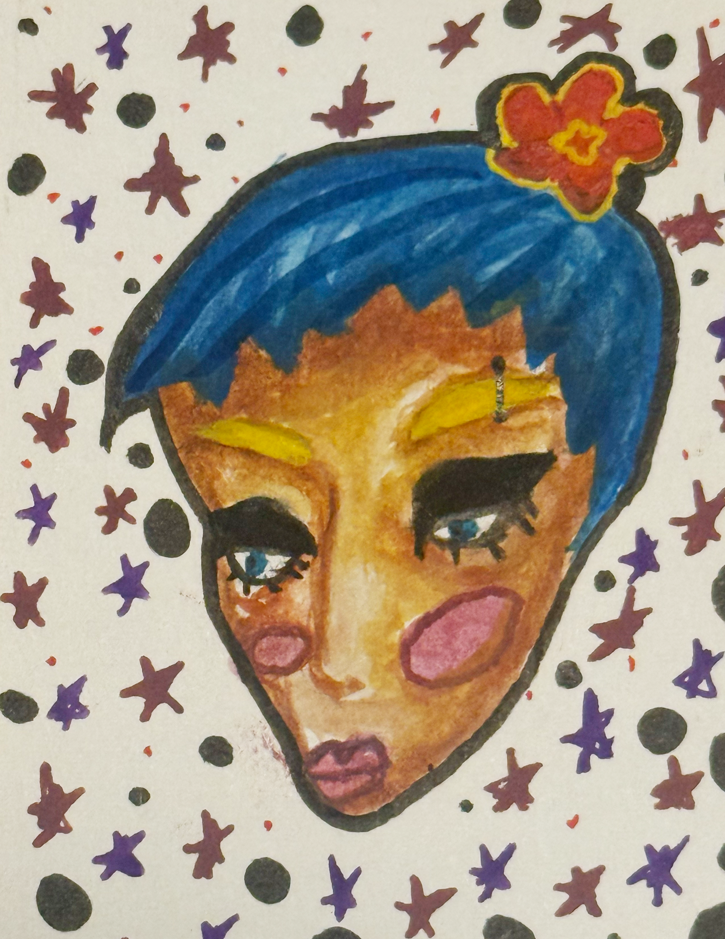 Blue Haired Girl ACEO 2x3