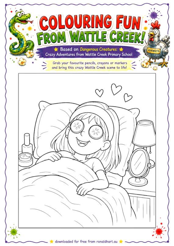 Free, downloadable colouring activity sheet for kids based on Dangerous Creatures by Ronald Hart