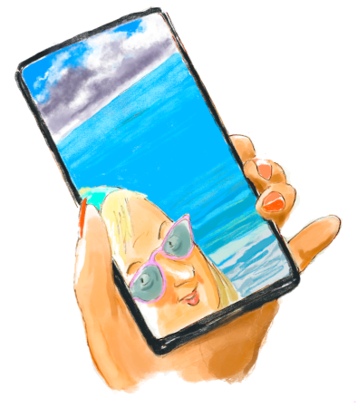 Miss Strickland is taking a selfie during her beach holiday.