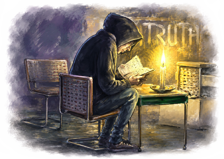 A person is spying on a secret diary.