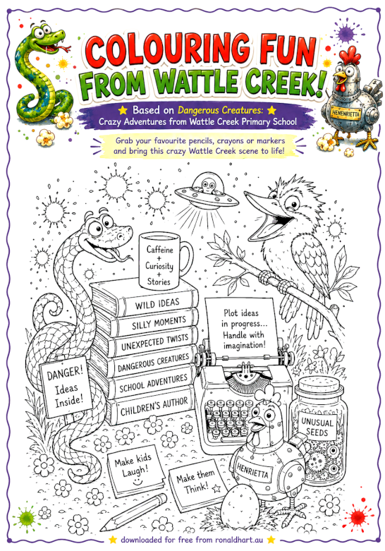 Free, printable colouring activity sheet for kids based on Dangerous Creatures by Ronald Hart