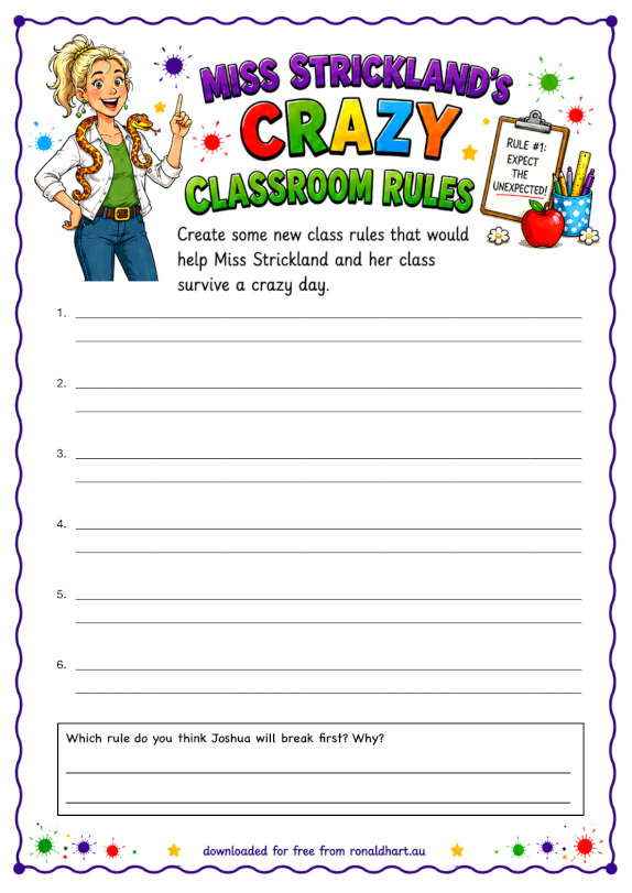 Free, downloadable activity sheet for classroom use by teachers based on Dangerous Creatures by Ronald Hart.