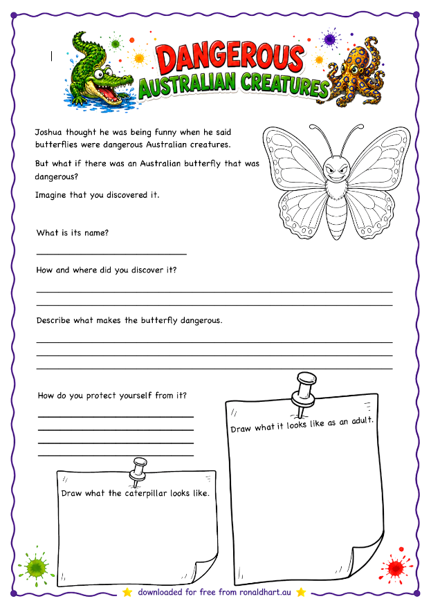 Free, downloadable activity sheet for classroom use by teachers based on Dangerous Creatures by Ronald Hart