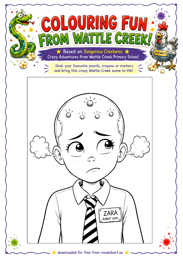 Free, downloadable colouring activity sheet for kids based on Dangerous Creatures by Ronald Hart