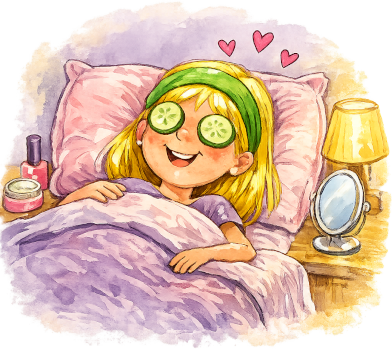 Tiffany thinks that sleeping with cucumber slices on her face will make her beautiful.