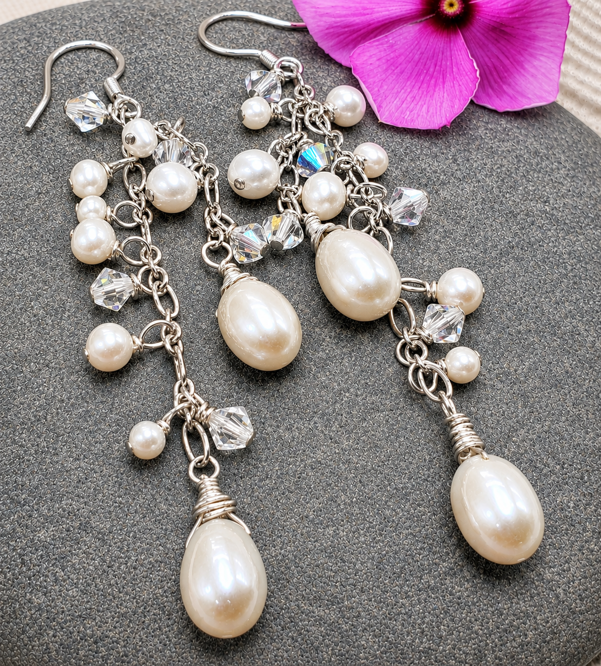 Double Happiness Pearl Crystal Earrings