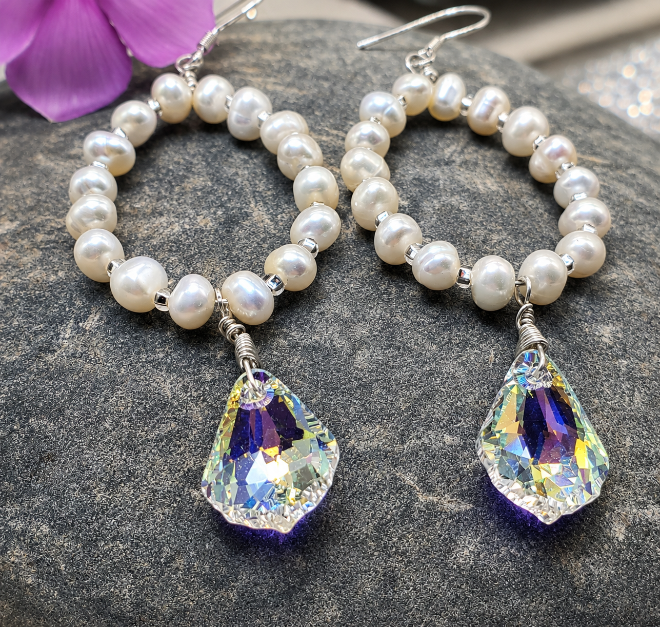Bridal Sweet Pearl & Crystal Drop Earrings