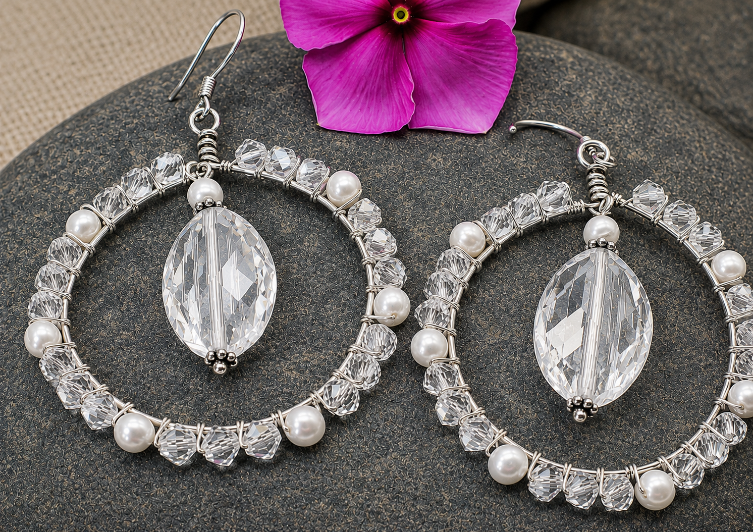 Bridal Pearl & Crystal Hoops