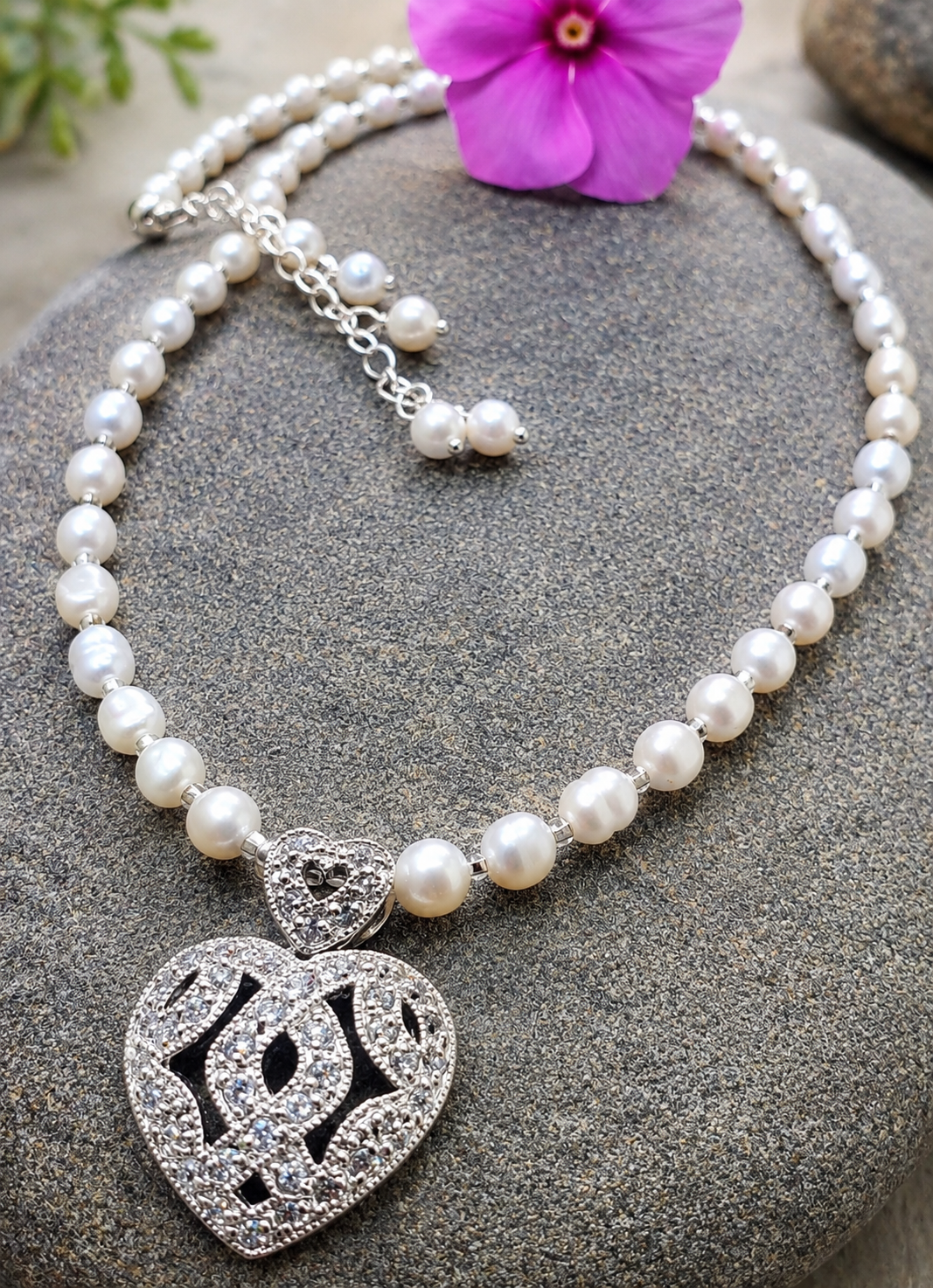 Bridal Baby Pearls With CZ Heart