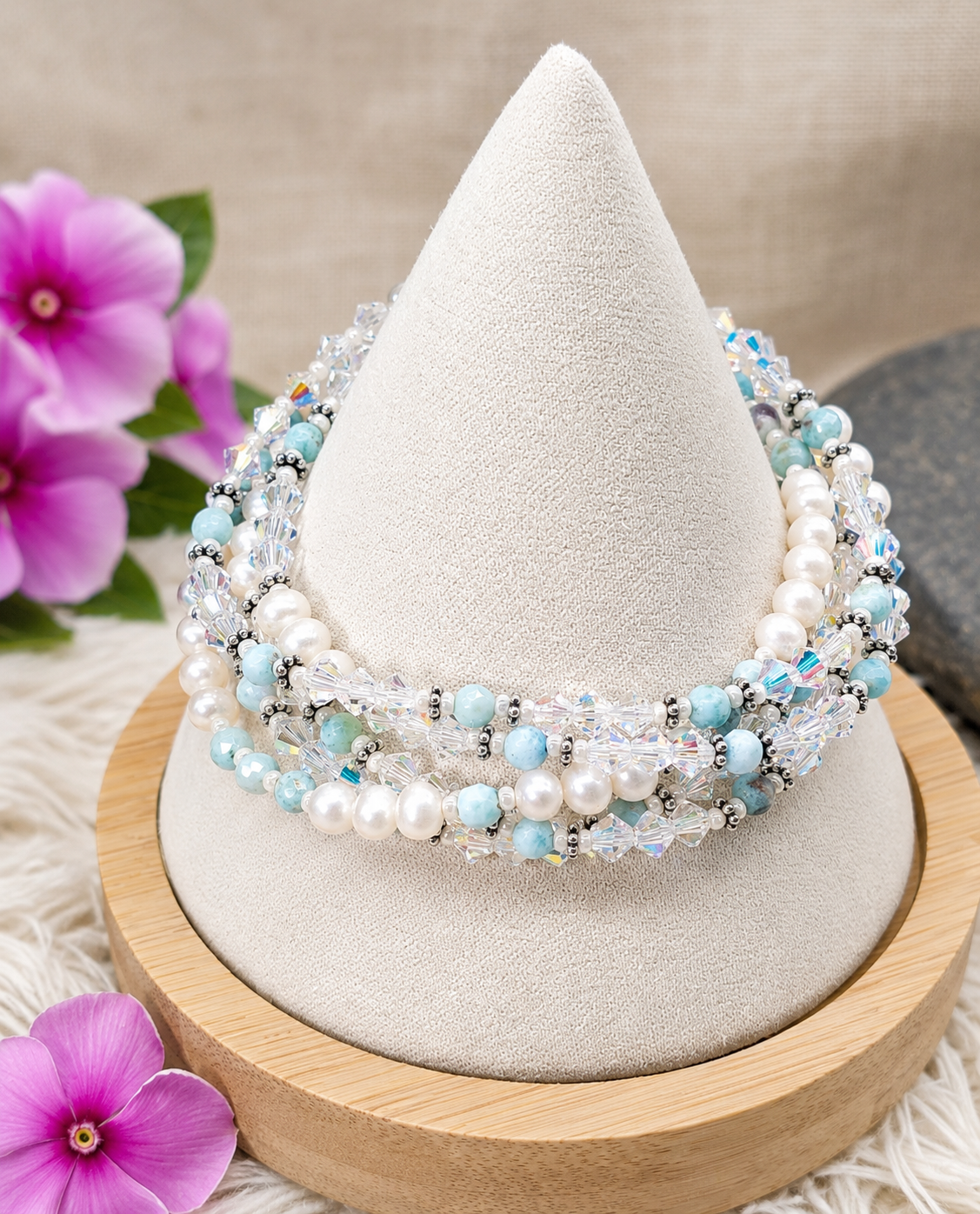 Bridal Larimar, Crystal and Pearl Bracelet product photo from the Bridal Collection