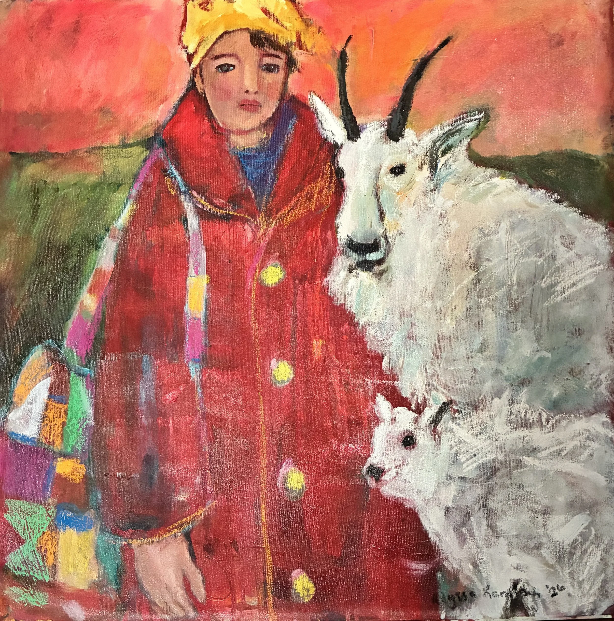 In the Company of a Doe and her Kid
2026
Oil pastel and paint on canvas board
78 x 74 cm (framed)
$720