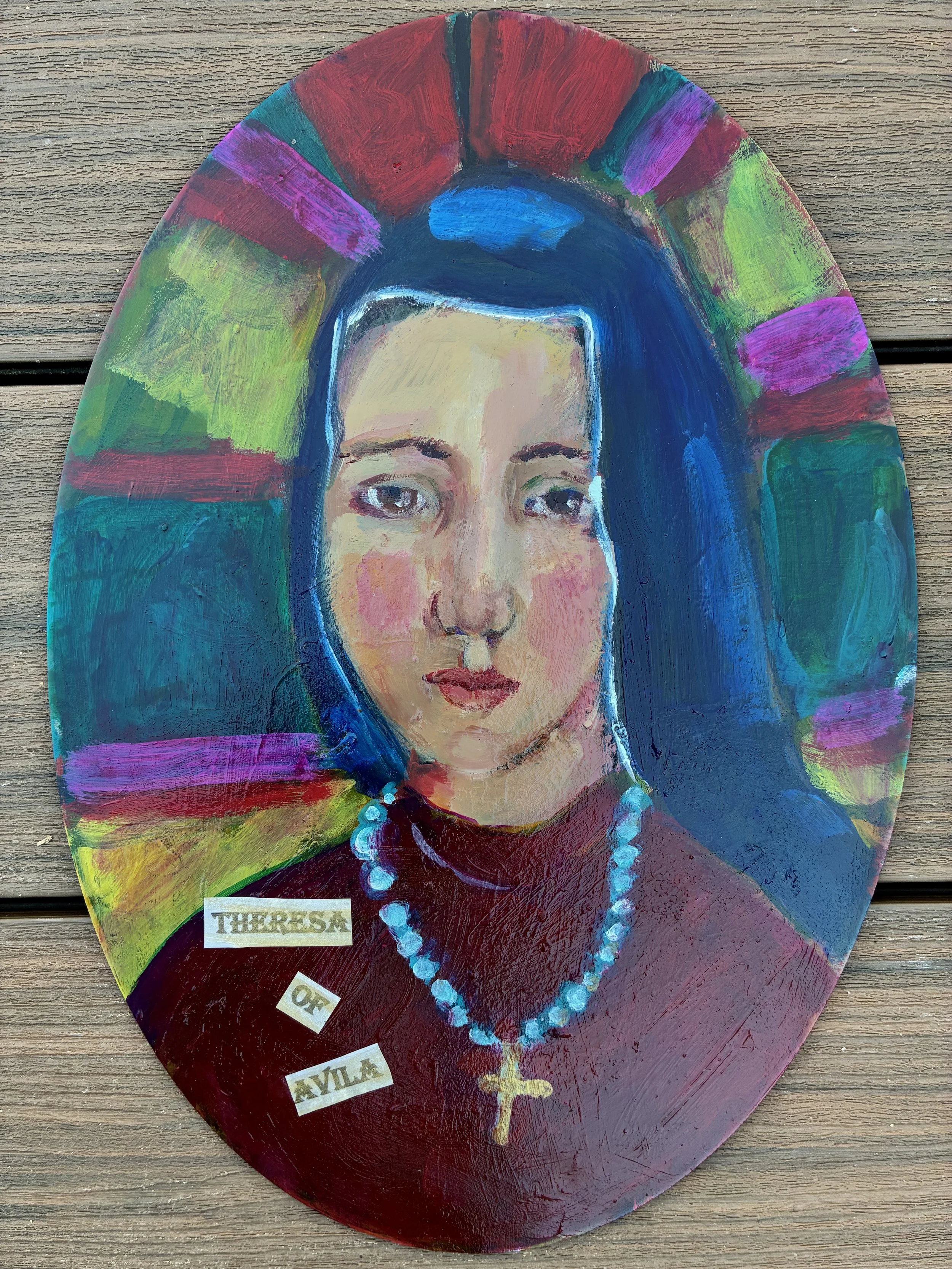 The Mystics series
Theresa of Avila
2026
Acrylic on board (oval)
25 x 35 cm
$65