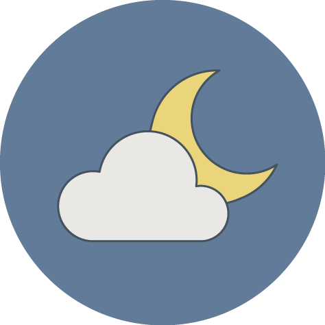 Nighttime weather icon showing a cloud with a crescent moon behind it.