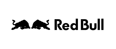 Red Bull logo with two black bulls charging towards each other and the text 'Red Bull' next to them.
