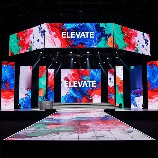 Concept rendering: LED runway and wraparound LED stage for a product launch