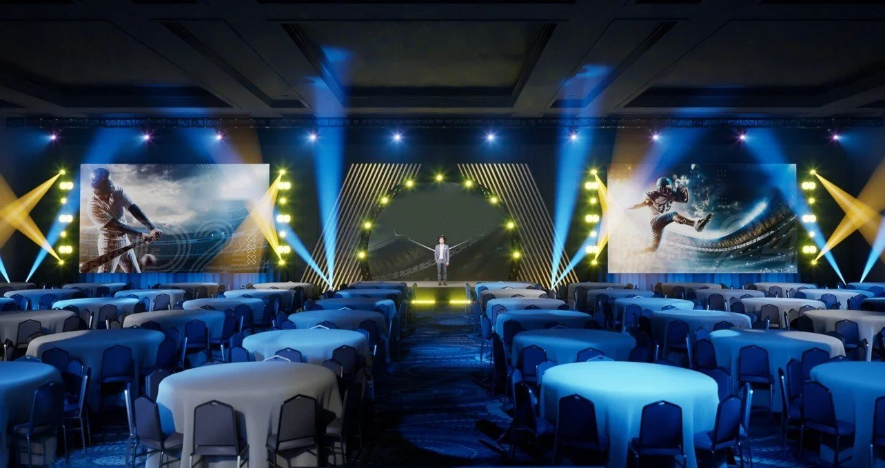 Concept rendering: sports themed ballroom general session with lighting design