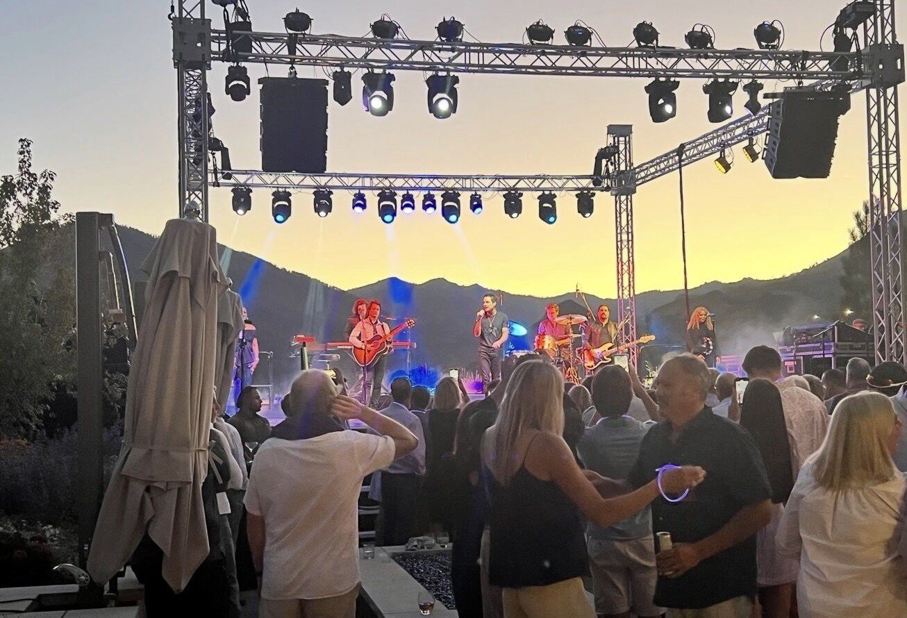 Private estate activation: ground supported truss rig and live band at a luxury mountain home, Ketchum, Idaho