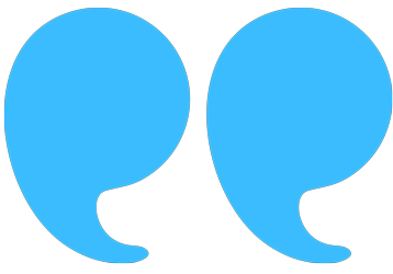 Two blue quotation marks on a transparent background.