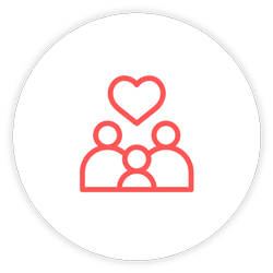 An icon of three people with a heart above them, representing love or care.
