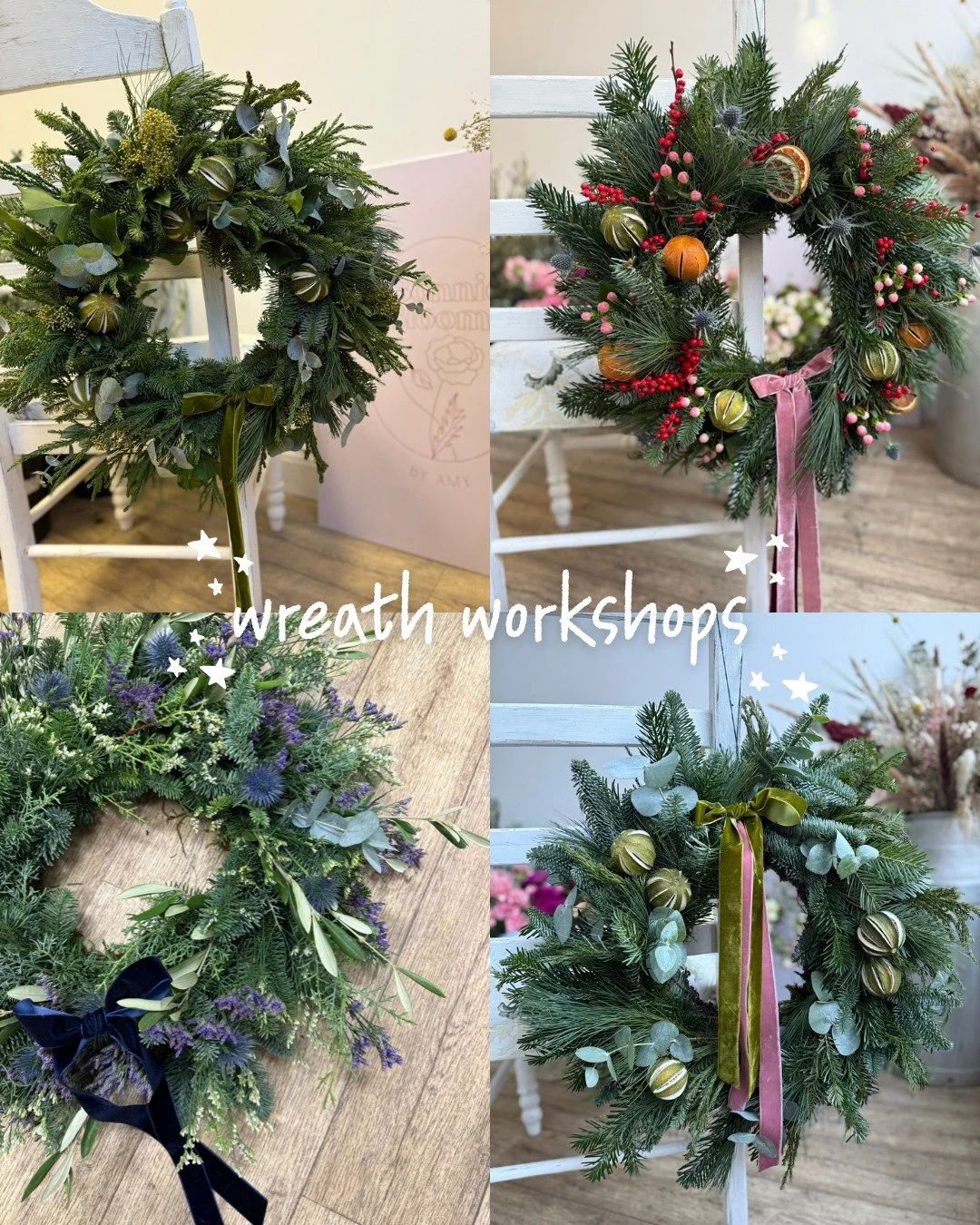our wreath workshops 💫 >>> 

this year we're joining up with 2 gorgeous businesses to host wreath workshops - a lush way to get festive and creative. 

@pip_lanchester
Friday 27th November (limited availability remaining)
6:00 - 8:30pm | &p