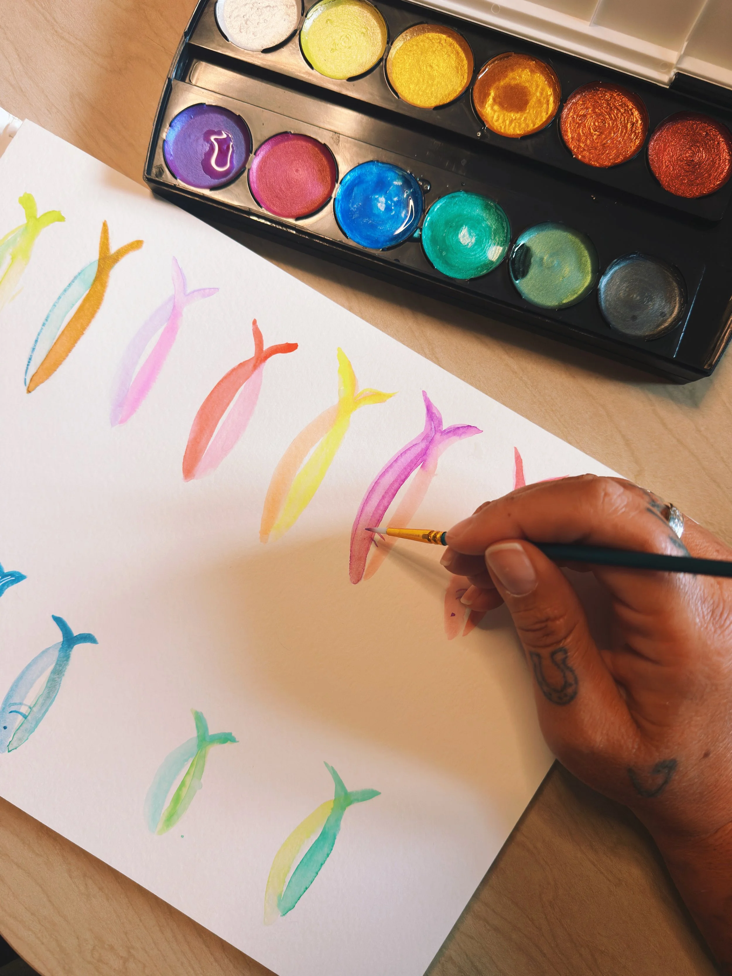 Designer watercoloring fish patterns