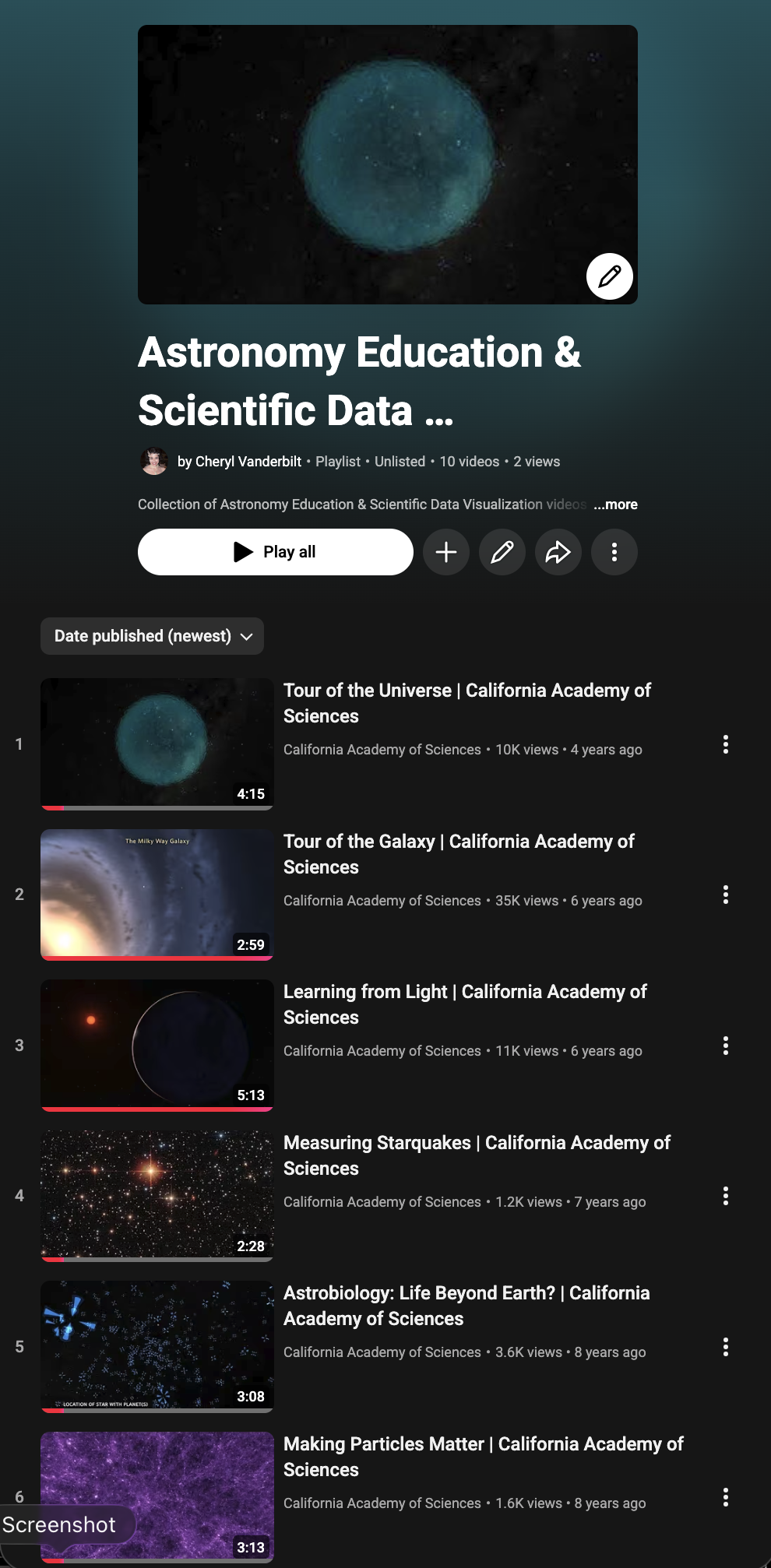 Astronomy Education YouTube Playlist