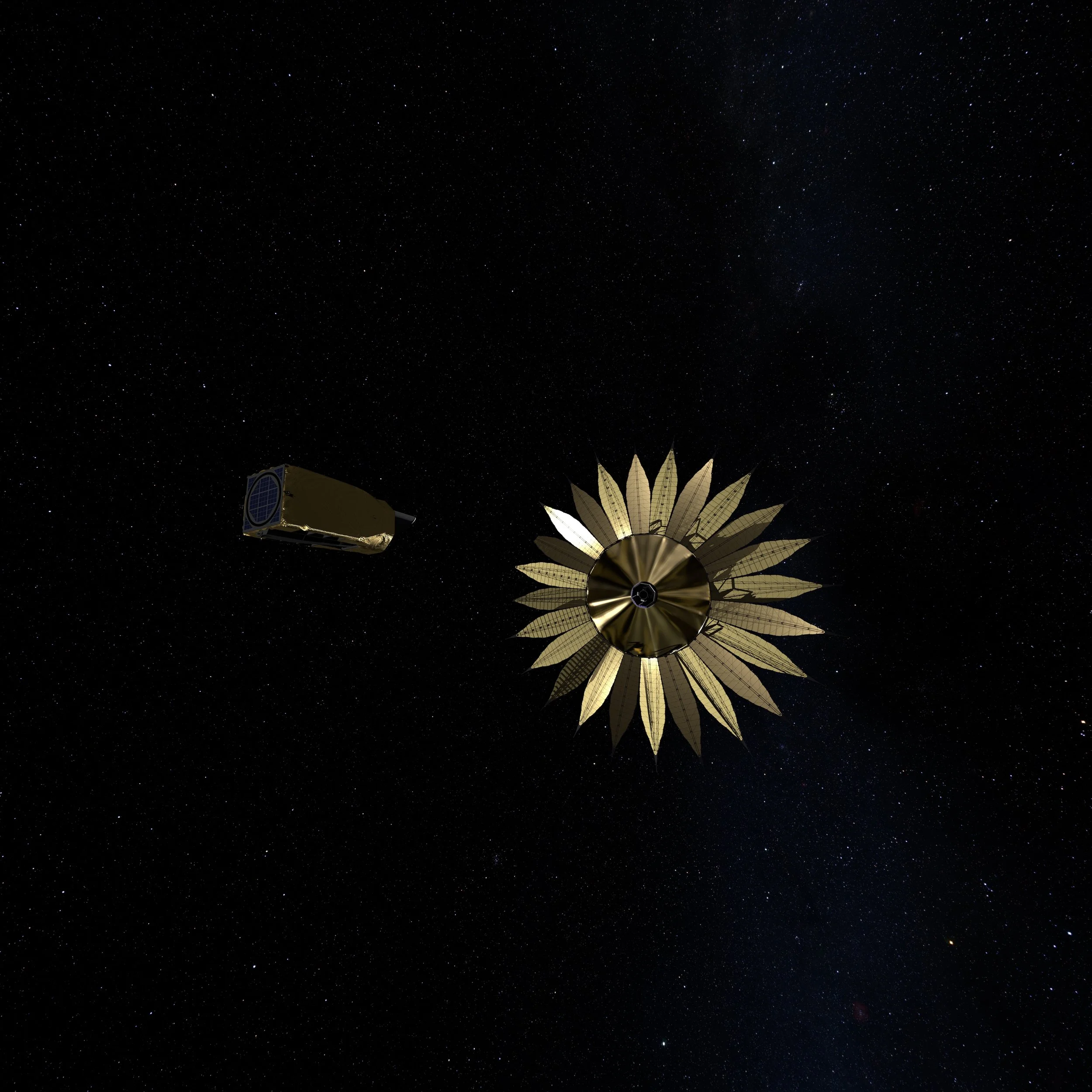Spotting a dim planet around its bright parent star is an especially tricky technical challenge. One proposed solution is to deploy a giant, specially-shaped “starshade” that would block the light of the star, revealing any planets in orbit around it