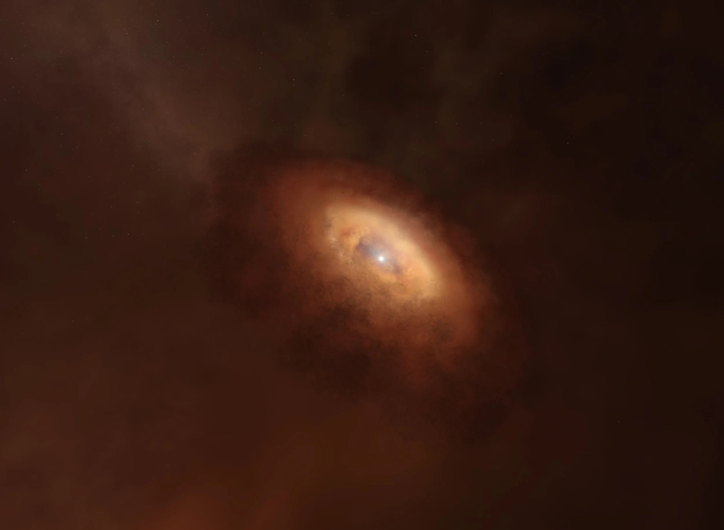 An astrophysical simulation of a protoplanetary disk, like the one in which the Sun and planets formed. | California Academy of Sciences / NCSA
