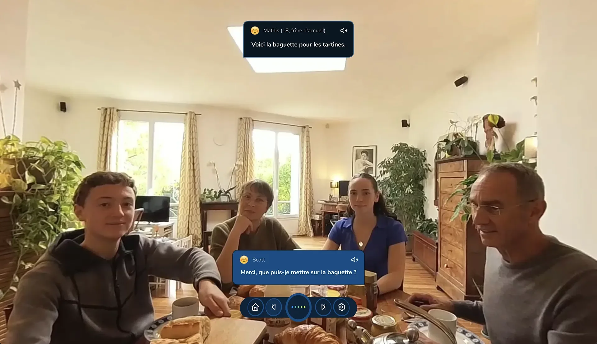 ImmerseMe French lesson with a host family in France, where learners practise everyday conversation during a shared meal at home.