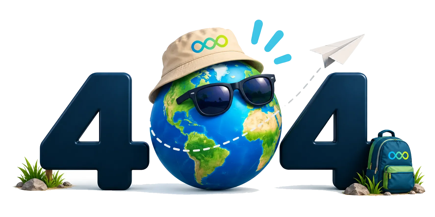 404 page not found illustration with a globe and travel theme