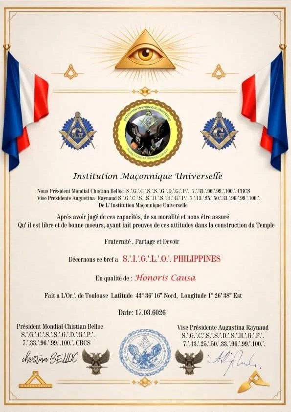 Sovereign Independent Grand Lodge of the Orient - Philippines (FEDERATION) as Official Member of IMU - Institution Maçonnique Universelle(French) UMI - Universal Masonic Institution(English)