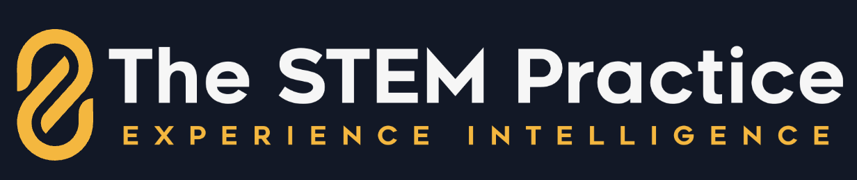 Logo for The STEM Practice with a stylized DNA strand icon and the words "The STEM Practice" and "Experience Intelligence".