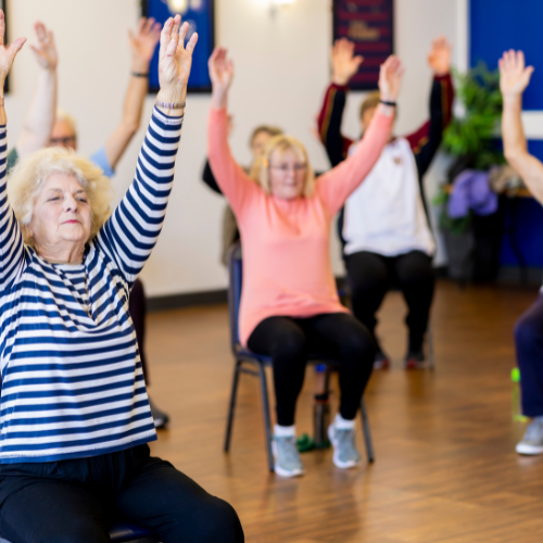 residential aged care facility members doing physiotherapy at home