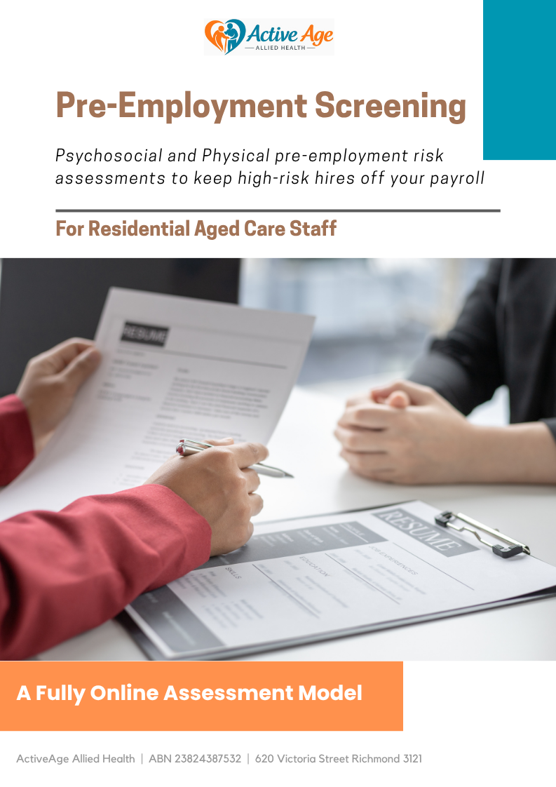 pre employement screening for aged care employees done by clinical physiotherapists