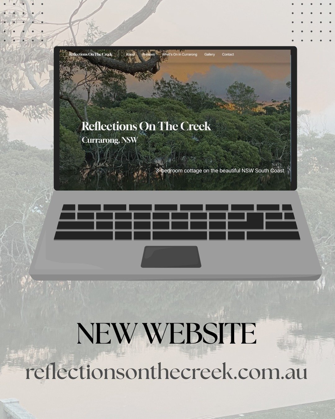 We have a new website : reflectionsonthecreek.com.au

You'll find loads of tips on where to eat and what to do in Currarong.
See what our guests had to say about their visits, as well as book your stay via links on the site.

Take a look now and book