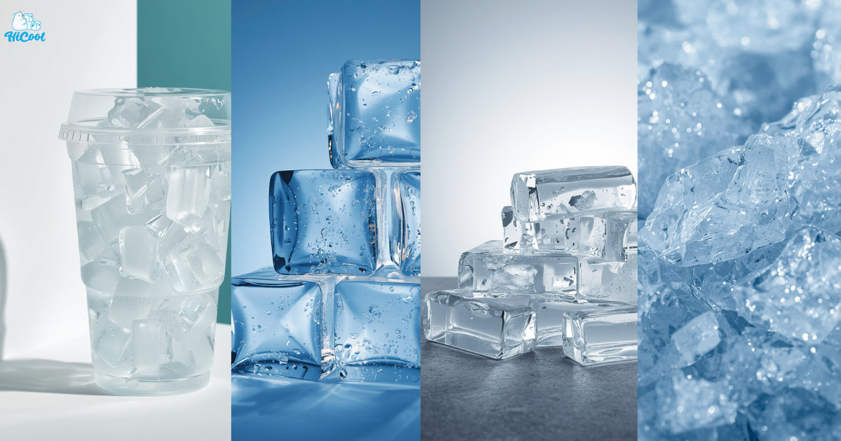 Commercial ice products by HiCOOL Ice Plant in Concepcion, Tarlac, including clear ice cups, premium cube ice, and crushed ice for B2B wholesale supply.