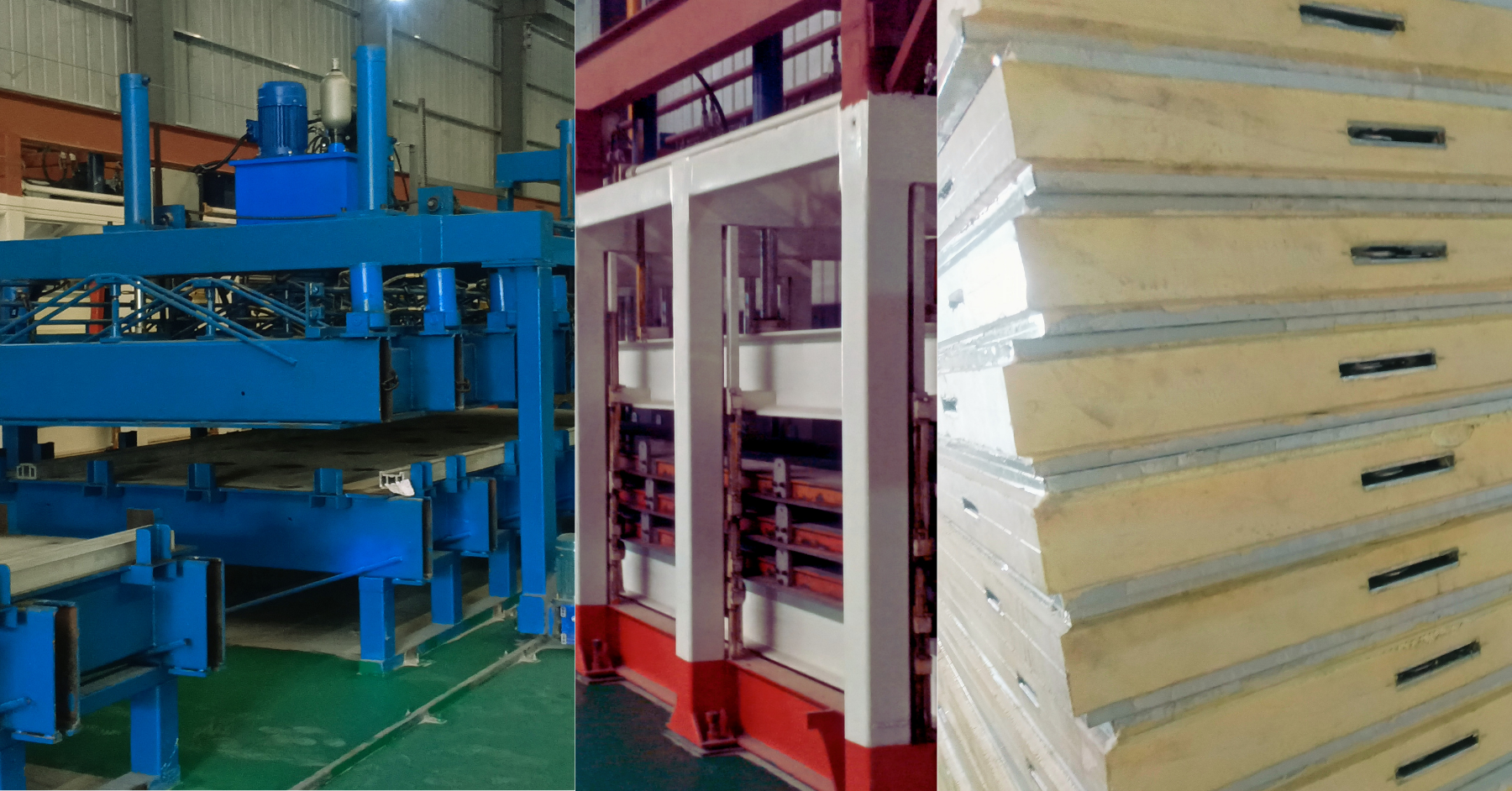 Automated continuous production line machinery manufacturing high-density polyurethane PU sandwich panels at the HiCOOL factory in Concepcion Tarlac.