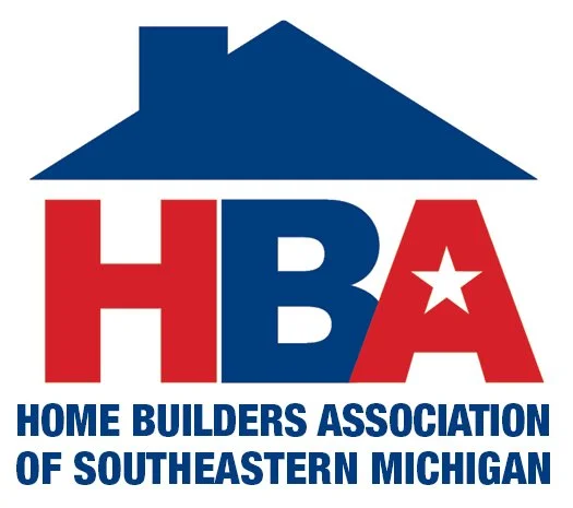 Logo of the Home Builders Association of Southeastern Michigan featuring a blue house roof and the letters HBA, with a star inside the letter A.