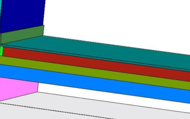 Colorful 3D rendering of layered rectangular blocks in green, red, blue, pink, and white, arranged in a stepped pattern.