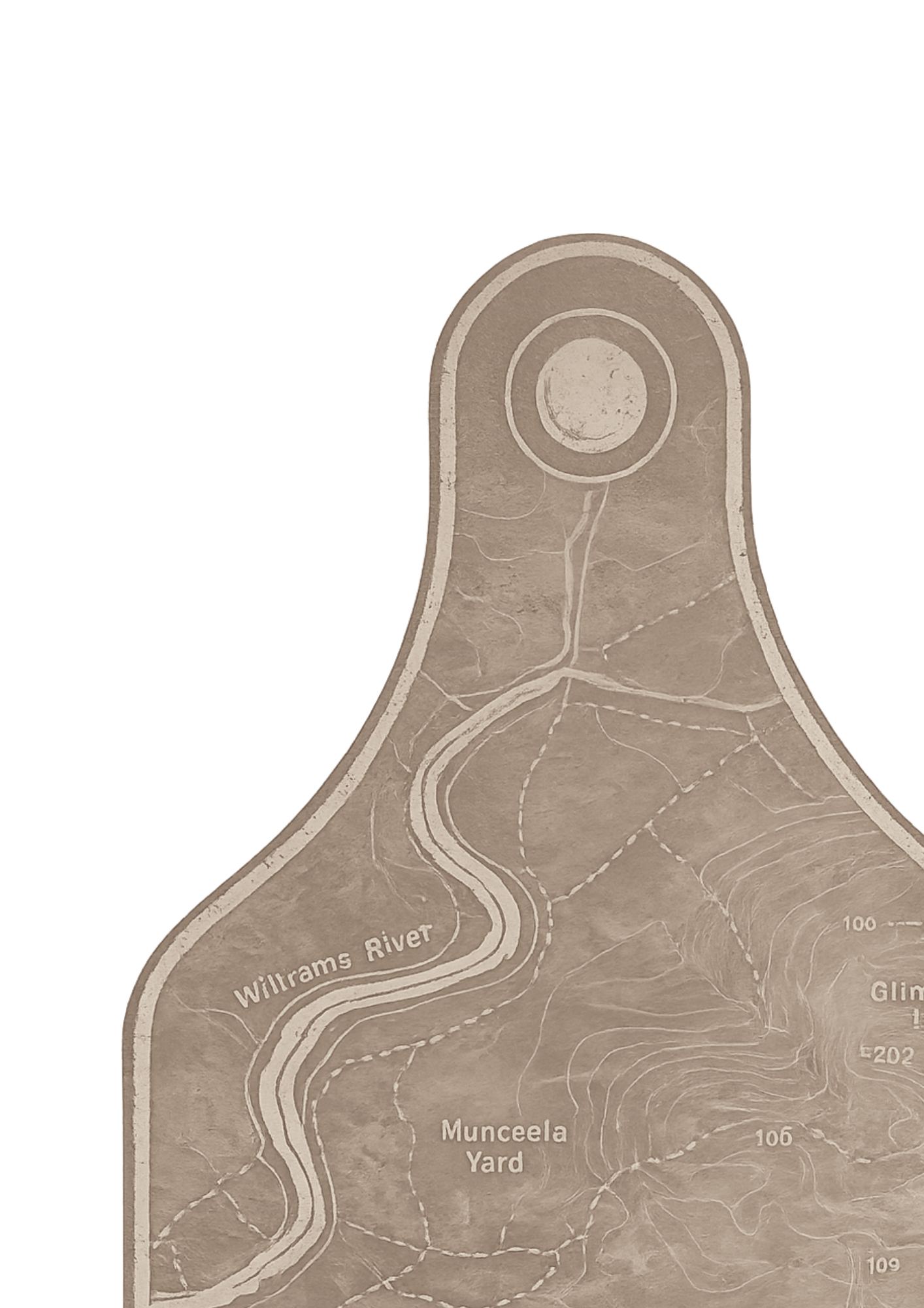 Topographical map of the Boambee Angus property in East Seaham, NSW, highlighting key paddocks and the layout of the stud.