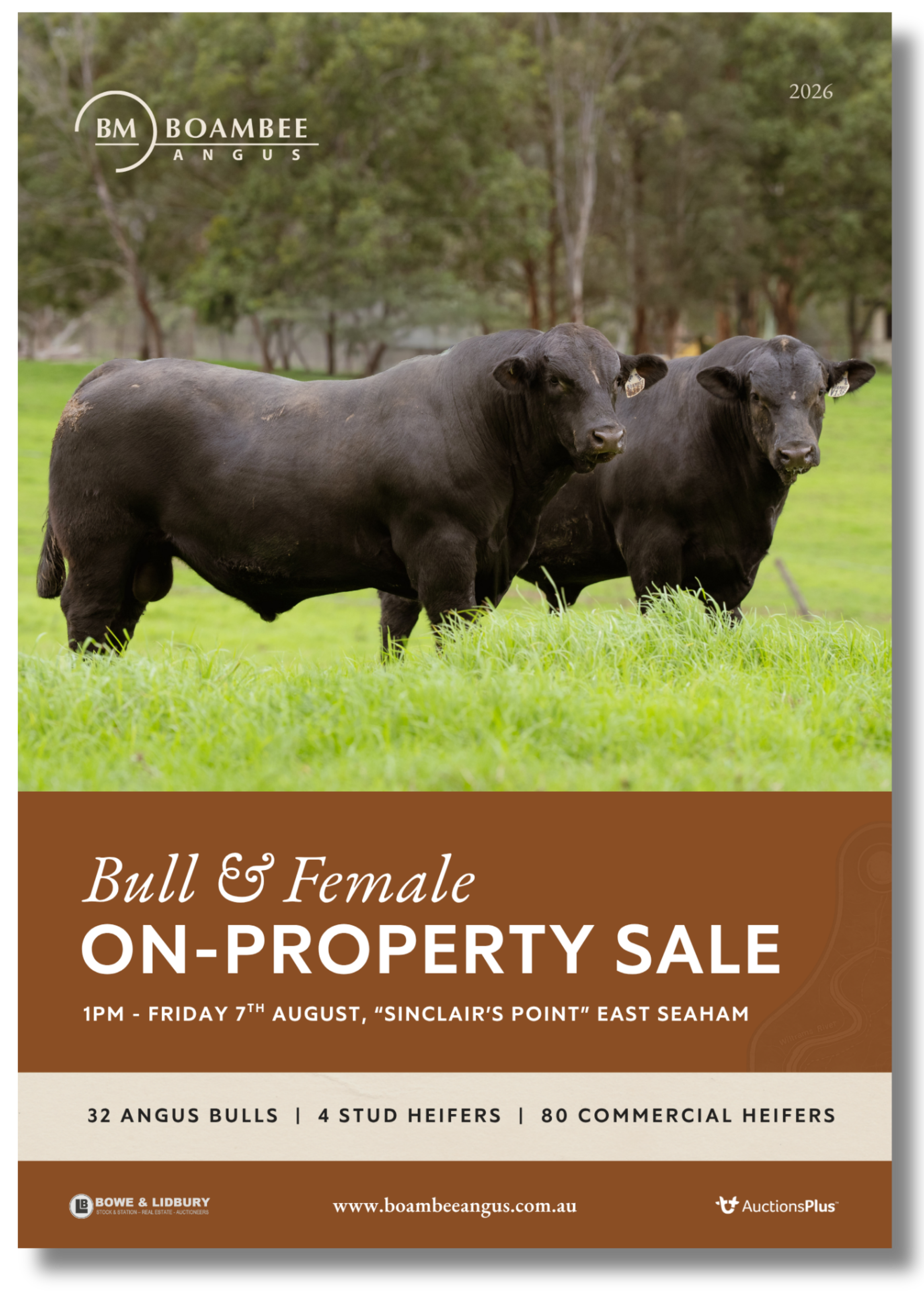 Boambee Angus 2026 Bull & Female Sale catalogue featuring Angus bulls, stud females and commercial heifers for the annual on-property sale in East Seaham, NSW.