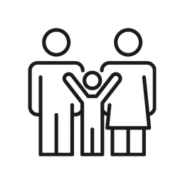 Line drawing of two adults and a child, with the child holding hands with the adults.